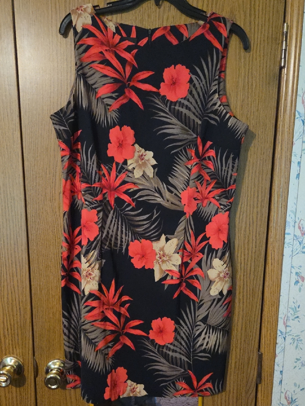 AGB Black Midi Dress with Red & Cream Floral Print